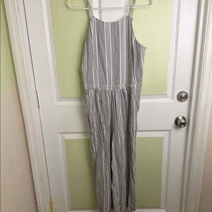 Hollister Light Gray and Navy Striped Sleeveless Jumpsuit